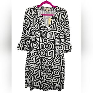 Aryeh Womens Black White Geometric Long Sleeves Dress Women's Sizes XL-4XL NWT